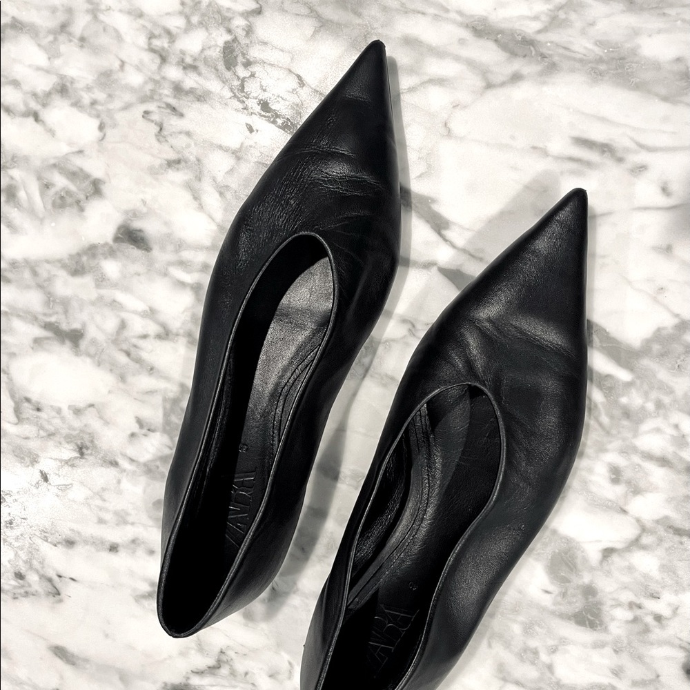 ZARA POINTED LEATHER FLATS